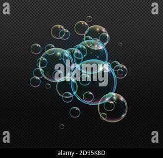 Bath foam soap with neon bubbles isolated vector illustration on transparent background. Colorful cloud of blowing bubbles and soapy foam Stock Vector