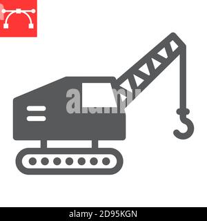 Mobile crane glyph icon, construction and vehicle, crane sign vector graphics, editable stroke solid icon, eps 10. Stock Vector