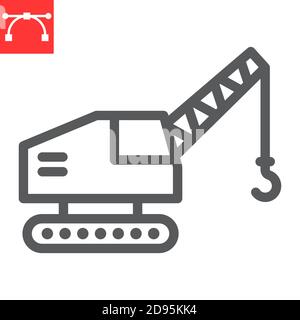 Mobile crane line icon, construction and vehicle, crane sign vector graphics, editable stroke linear icon, eps 10. Stock Vector