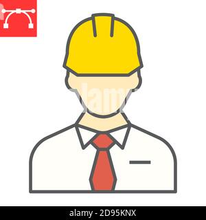 Builder color line icon, construction worker and repairman, engineer sign vector graphics, editable stroke filled outline icon, eps 10. Stock Vector