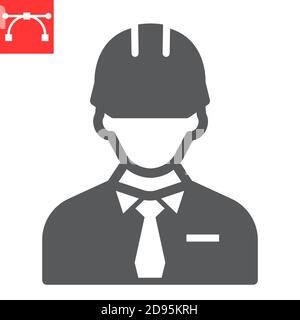 Builder glyph icon, construction worker and repairman, engineer sign vector graphics, editable stroke solid icon, eps 10. Stock Vector