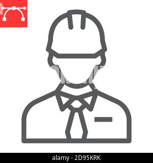 Builder line icon, construction worker and repairman, engineer sign vector graphics, editable stroke linear icon, eps 10. Stock Vector
