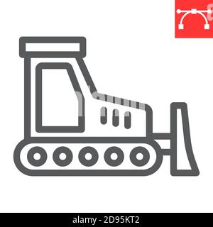 Bulldozer line icon, construction and vehicle, bulldozer sign vector graphics, editable stroke linear icon, eps 10. Stock Vector