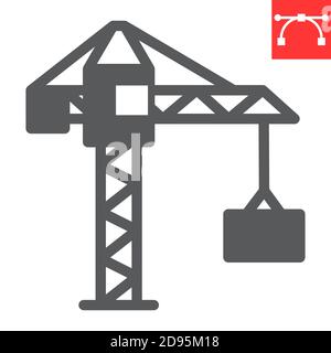Construction crane glyph icon, construction and industry, building crane sign vector graphics, editable stroke solid icon, eps 10. Stock Vector