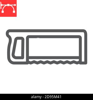 Hacksaw line icon, construction and carpentry, handsaw sign vector graphics, editable stroke linear icon, eps 10. Stock Vector