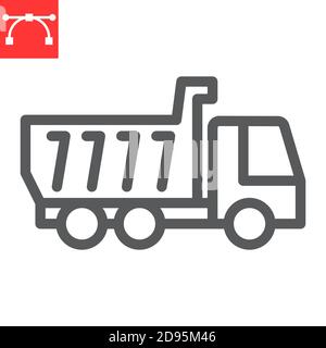 Tipper truck line icon, construction and industry, truck sign vector graphics, editable stroke linear icon, eps 10. Stock Vector