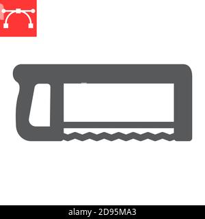 Hacksaw glyph icon, construction and carpentry, handsaw sign vector graphics, editable stroke solid icon, eps 10. Stock Vector