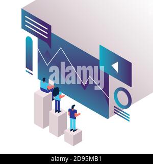 people and charts with statistics bars and templates vector illustration design Stock Vector