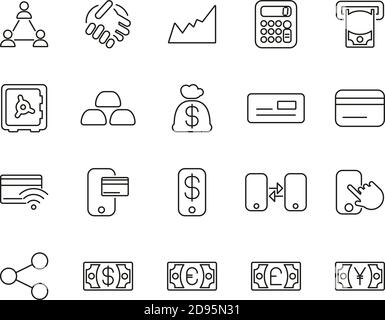 Money Transaction Icons Black & White Thin Line Set Big Stock Vector