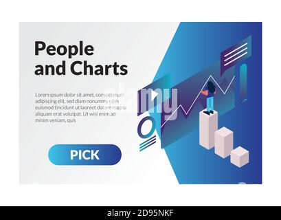 woman and charts with web templates character vector illustration design Stock Vector