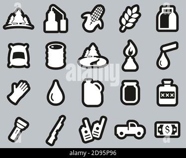 Moonshine Culture & Equipment Icons White On Black Sticker Set Big Stock Vector