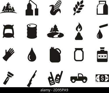Moonshine Culture & Equipment Icons Black & White Set Big Stock Vector