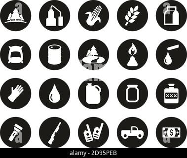 Moonshine Culture & Equipment Icons White On Black Flat Design Circle Set Big Stock Vector