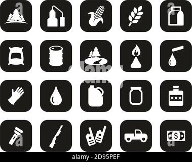 Moonshine Culture & Equipment Icons White On Black Flat Design Set Big Stock Vector