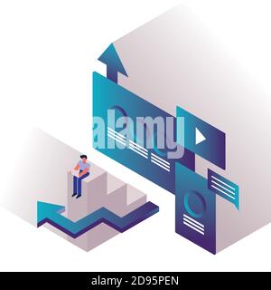 man and charts with statistics and templates character vector illustration design Stock Vector