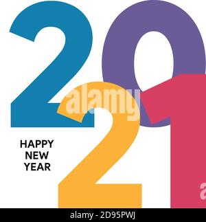 Happy 2021 new year card in paper style for your seasonal holidays flyers, greetings and invitations cards and christmas themed congratulations . Stock Photo