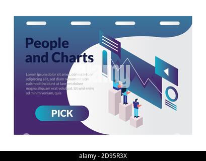 people and charts with templates and pick button vector illustration design Stock Vector