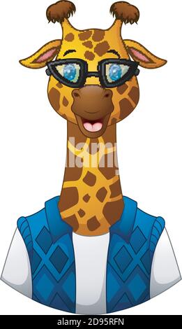 Vector illustration of Giraffe hipster in a jacket and sunglasses Stock Vector
