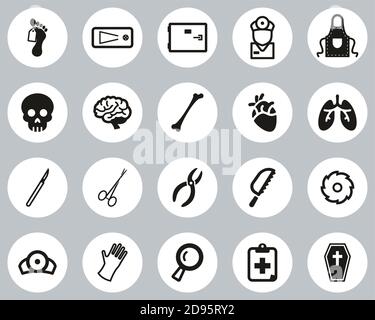 Morgue Or Coroner Equipment Icons Black & White Flat Design Circle Set Big Stock Vector
