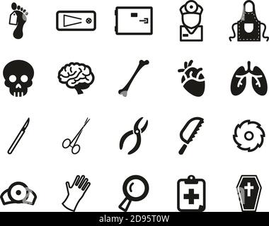 Morgue Or Coroner Equipment Icons Black & White Set Big Stock Vector