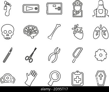 Morgue Or Coroner Equipment Icons Black & White Thin Line Set Big Stock Vector