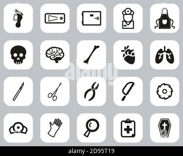 Morgue Or Coroner Equipment Icons Black & White Flat Design Set Big Stock Vector