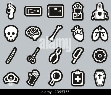 Morgue Or Coroner Equipment Icons White On Black Sticker Set Big Stock Vector