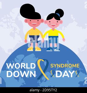world down sindrome day campaign poster with kids in earth planet vector illustration design Stock Vector