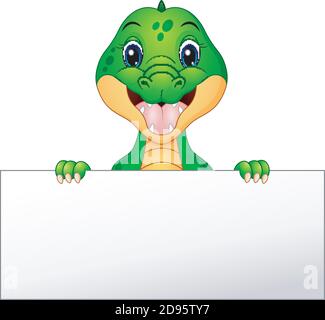 Funny crocodile cartoon holding blank sign Stock Vector