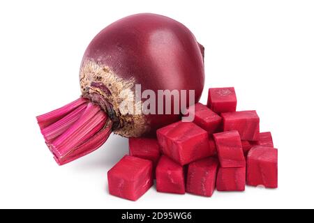 beetroot with diced isolated on white background with clipping path and full depth of field Stock Photo