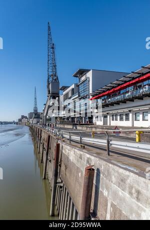 The mainland harbour in Altona called Große Elbstraße - opposite the Dockland Office Building in Hamburg. Stock Photo