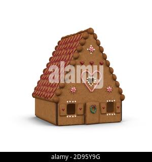 Christmas decoration: beautiful gingerbread house, 3D rendering Stock Photo