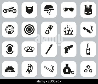 Motorcycle Club Or Motorcycle Gang Icons Black & White Flat Design Set Big Stock Vector
