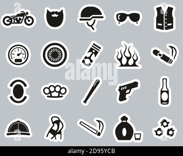 Motorcycle Club Or Motorcycle Gang Icons Black & White Sticker Set Big Stock Vector