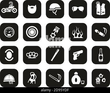 Motorcycle Club Or Motorcycle Gang Icons White On Black Flat Design Set Big Stock Vector