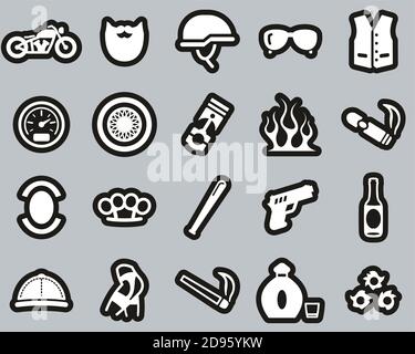 Motorcycle Club Or Motorcycle Gang Icons White On Black Sticker Set Big Stock Vector