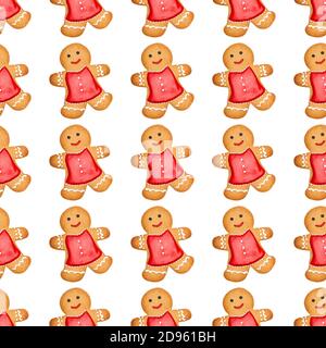 Seamless gingerbread man pattern for gift wrap. Cute man isolated Stock Photo