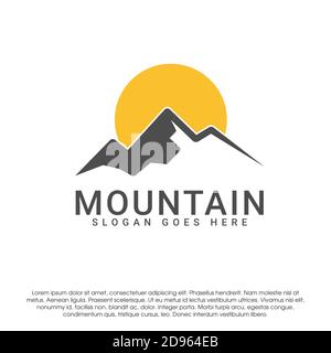 Mountain sun logo design concept. Sun logo with mountain symbol vector logo design template isolated on white background. Design template for business Stock Vector