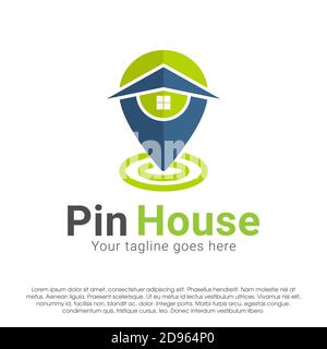 Pin house logo icon design concept template. House logo with pin symbol vector logo design template isolated on white background. Design template Stock Vector