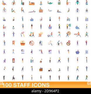 100 staff icons set. Cartoon illustration of 100 staff icons vector set isolated on white background Stock Vector