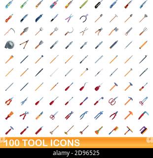 100 tool icons set. Cartoon illustration of 100 tool icons vector set isolated on white background Stock Vector