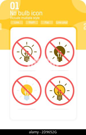 No bulb icon isolated on white background. No idea, forbidden lamp, prohibited light sign symbol icon for business. Vector sign warning, caution Stock Vector