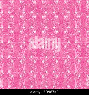 Scribbled hot pink wild meadow leaves seamless vector pattern background. Painterly canvas textured backdrop with dense rows of scribbled line art Stock Vector