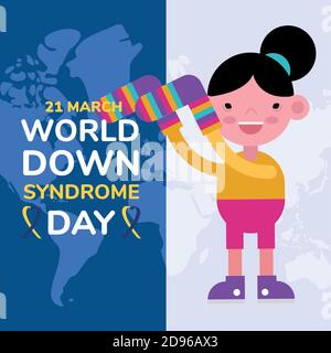 world down sindrome day campaign poster with little girl and socks colors vector illustration design Stock Vector