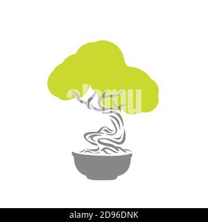 Japanese old bonsai tree in pot logo Stock Vector