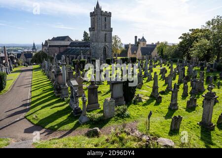 Old Town Cemetery with Church of the Holy Rude in distance - Stirling old town, Scotland, UK Stock Photo