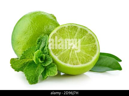 lime and mint leaves isolated on white background Stock Photo