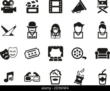 Movie Or Movie Industry Icons Black & White Set Big Stock Vector