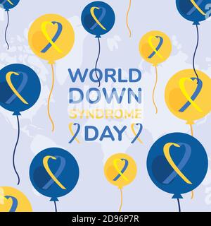 world down sindrome day campaign poster with ribbons in balloons helium vector illustration design Stock Vector