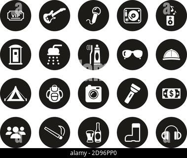Music Festival Icons White On Black Flat Design Circle Set Big Stock Vector
